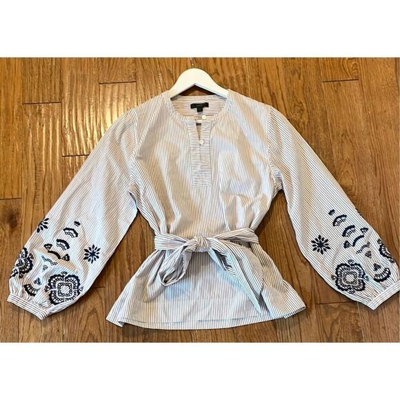 J.Crew striped embroidered tie front blouse size M - Picture 12 of 13
